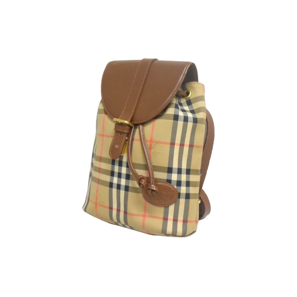 BURBERRY Backpack Daypack Nova Check Brown Beige Tan Canvas Leather - Picture 3 of 10